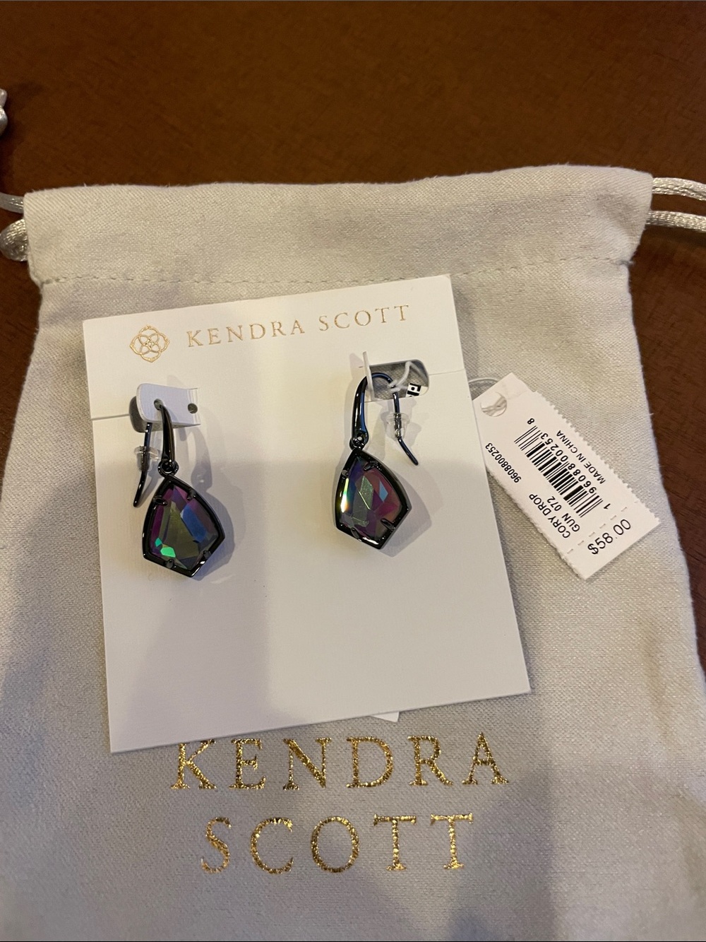 Kendra Scott Iridescent Crystal Drop Earrings in Gunmetal NWT!!